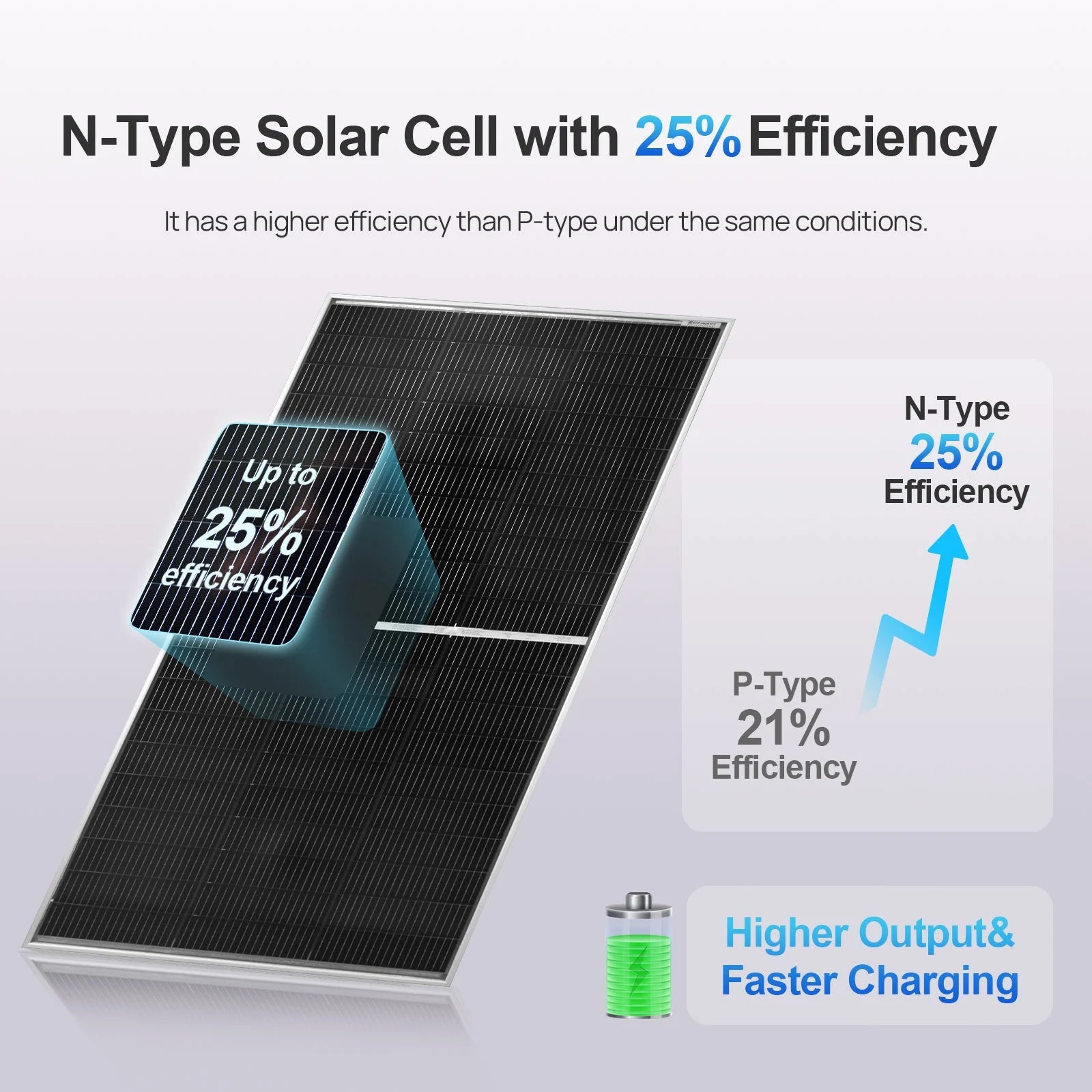 Eco-Worthy 195W N-Type 18BB Bifacial Solar Panel with 25% High Conversion Efficiency